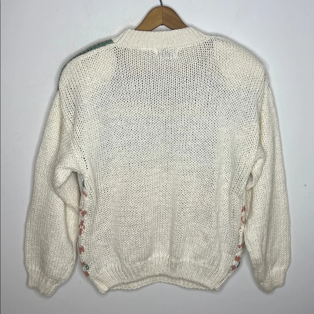 Vintage 80s Fair Isle Sweater Cozy Cottagecore Mock Neck Knit - Picture 4 of 11